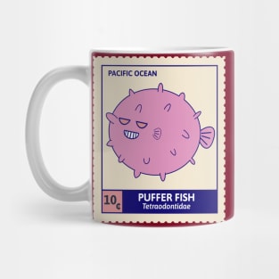 Kawaii Cute Grinning Pufferfish, Ocean Stamp Collection, Pufferfish Lover Mug